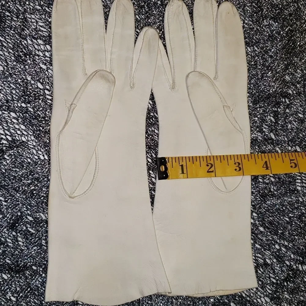 VNTG White Suede Leather Rhinestone Gloves
